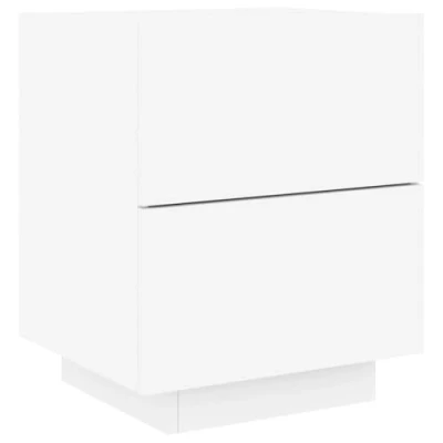 Image of vidaXL Bedside Cabinet with LED Lights White Engineered Wood