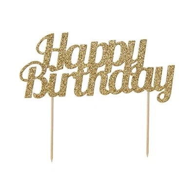 Image of Anniversary House Gold Glitter Happy Birthday Cake Topper, 18 x 15 CM, Decorations, Sturdy Paper, J088