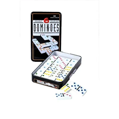 Image of Engelhart Large colorful dominoes in a metal box domino game for adults and children (Double 6)