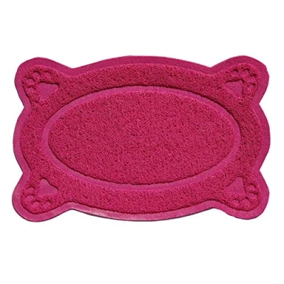Image of Paw Shaped Cat Puppy Doggy Litter Mat PVC Eco friendly Pet Feeding Durable Non slip &amp; Waterproof In Various (PINK, OVAL PAW)