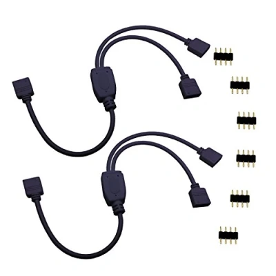 Image of LitaElek 2pcs RGB LED Splitter 4 Pin Strip Cable 1 to 2 Tape Connector DC Power Distribution Controller for 5050 3528 2835 Strip, Black