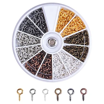 Image of 600 Pcs Small Screw Eye Pins Hooks, Hooks Eyelets Threaded, Mini Mixed Color Eyepins Metal in for Jewelry Making Findings DIY Crafts Projects, 4 x 8mm