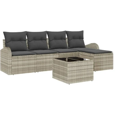 Image of vidaXL 6 Piece Garden Sofa Set with Cushions Grey Poly Rattan