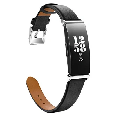 Image of MoKo Strap Compatible with Fitbit Inspire/Inspire HR/Inspire 2, Premium Leather Replacement Band Wristband Connector for Women Men, Black