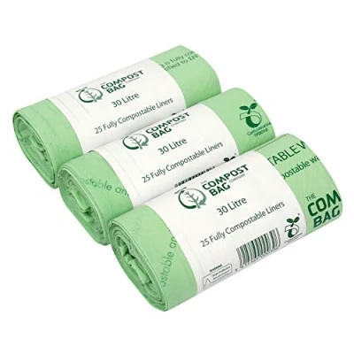 Image of 30 Litre x 75 Bags Compostable Compost Bag Kerbside Food Waste Caddy Liners EN 13432 30L Bin with Home Composting Guide