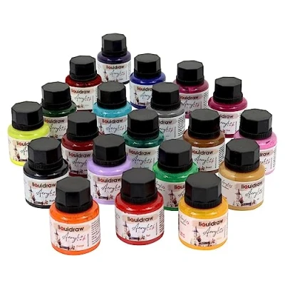 Image of Liquidraw Acrylic Inks For Artists Set Of 20 Waterproof Ink 35ml Professional Painting, Drawing, Paints, Art, Brushes, Paper, Board, Canvas, Fabric &amp; Wood