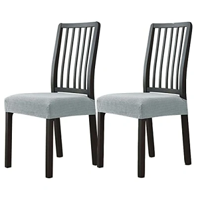 Image of JHLD Chair Seat Covers, Stretch Dining Covers Elastic Jacquard Room For Chairs Removable Washable Kitchen Office light grey set of 2