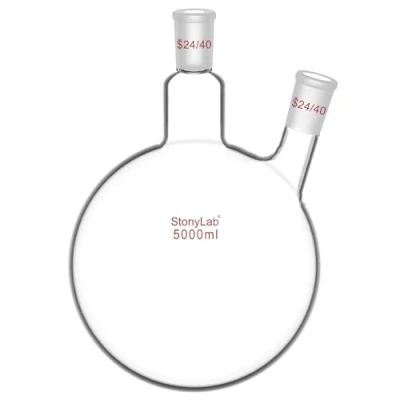 Image of StonyLab Glass 5000ml Heavy Wall 2 Neck Round Bottom Flask RBF, with 24/40 Center and Side Standard Taper Outer Joint (5000ml)