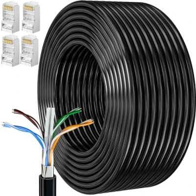 Image of Ethernet Cable 20m, Cat 6 External Bulk Internet 20 Meters FTP 23AWG Lan Extra Long High Speed Network Shielded Anti Jamming Weatherproof Rj45 Patch