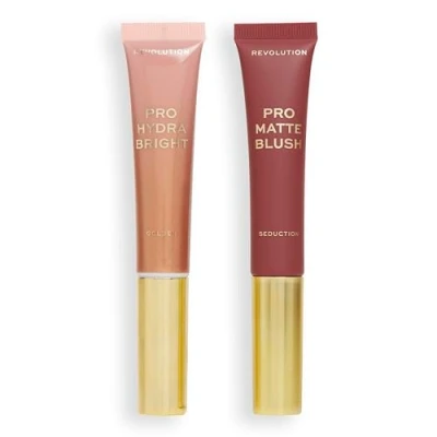Image of Revolution Pro, Blush Duo, Matte Or Glowy Finish, Highly Pigmented &amp; Blendable With Sponge Applicator, Vegan Cruelty Free, Golden, 12 15ml