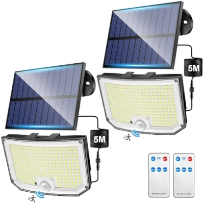 Image of Outdoor Solar Light, 2 Pack 238 LEDs, Motion Detector 3 Modes &amp; Remote Control, IP65 Spotlight