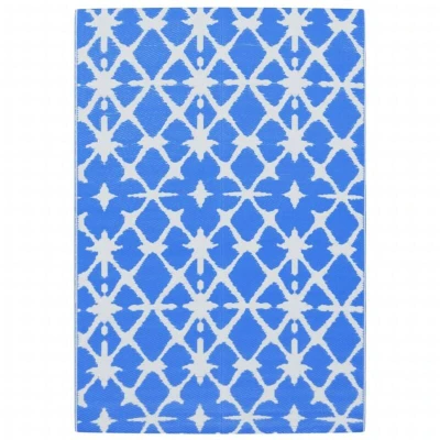 Image of vidaXL Outdoor Carpet ARAKIL Blue and White 140x200 cm PP