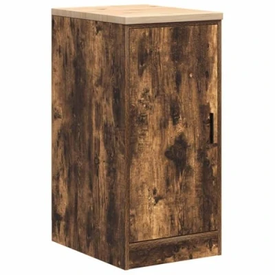 Image of vidaXL Garage Storage Cabinet Smoked Oak 40x51x85 cm Solid Pinewood Worktop, Engineered Wood Shelved Cupboard for Workshop and Utility Room Durable Chest