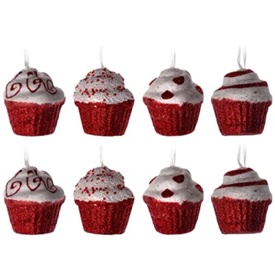 Image of Blue Whale Gifts Red White Candy Cane Cupcake Christmas Tree Baubles Decorations (Set of 8)