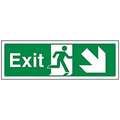 Image of V Safety Exit Arrow Down Right Sign 300mm x 100mm 1mm Rigid Plastic