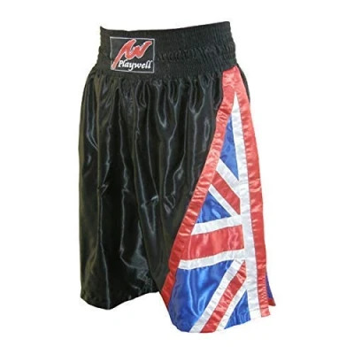 Image of Boxing Competiton Black Satin Training Shorts UK Flag Series Small