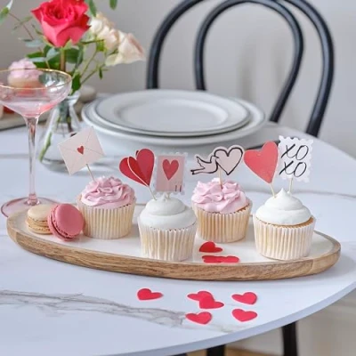 Image of Ginger Ray Valentine&#039;s Day Cupcake Toppers with Hearts, Stamps, Envelopes and More 12 Pack