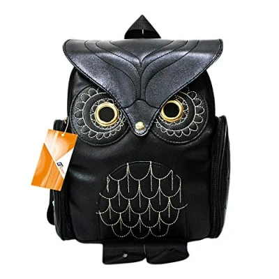 Image of GinTai Women Pu Leather Owl Cartoon Backpacks Fashion Casual Satchel mini Small black Backpack, Black, Owl, One Size, Modern
