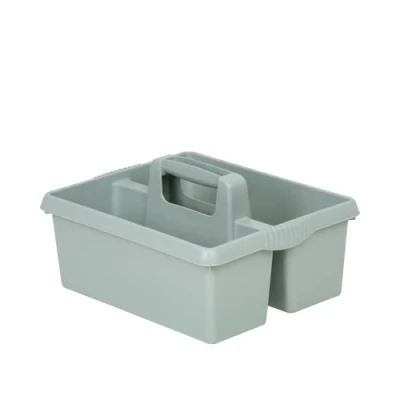 Image of M1SS Heavy Duty Plastic Handy Kitchen Tool Cleaning Box Utility Storage Tidy Organiser Tote Tray Large Strong Cleaners Carry Caddy (Silver Sage)