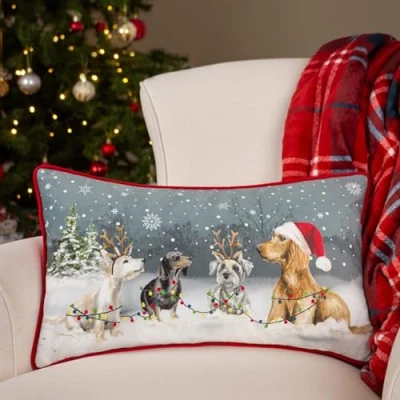 Image of Evans Lichfield Christmas Dogs Piped Polyester Filled Cushion