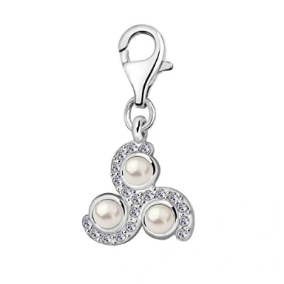 Image of Quiges Imitation Pearl Triskelion Symbol Clip On Charm Pendant with Cubic Zirconia Silver Plated Women&#039;s Jewellery