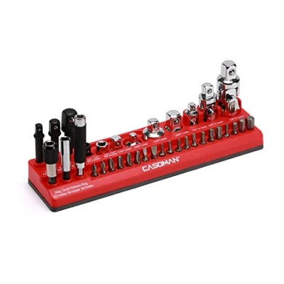 Image of CASOMAN 35 Piece Magnetic Socket Accessory Holder, Tool Organizer Tray, Holds Bits, Adapters, Universal Joints,Bit Holders, and Bits