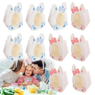 Image of Fogcosy 10 Pcs Easter Treat Boxes with Egg Window Pink Blue Bunny Ear for Cookie Goodie Candy Sweet Party, Party Hunts Picnics Gift Box Favours
