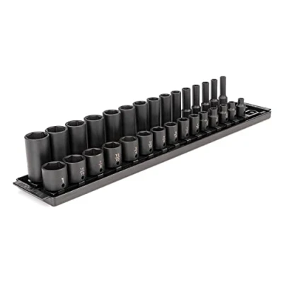Image of TEKTON 3/8 Inch Drive 6 Point Impact Socket Set with Rails, 30 Piece (1/4 1 in.) SID91210