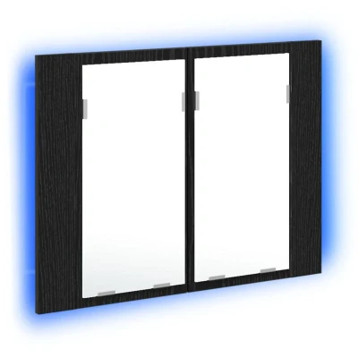 Image of vidaXL Bathroom Mirror Cabinet Black Oak Engineered Wood LED Light, Wall Mounted, Spacious Storage, 60x12x45 cm