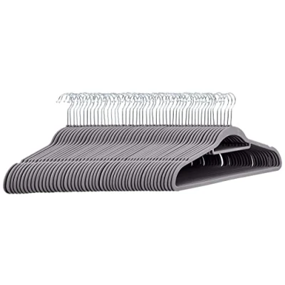 Image of Amazon Basics Velvet Suit Hangers with Tie Hanger, 50 Pack, Dark Gray
