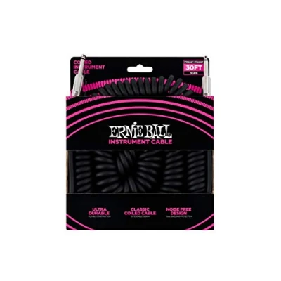 Image of Ernie Ball 30 ft Coiled Straight/Straight Instrument Cable Black