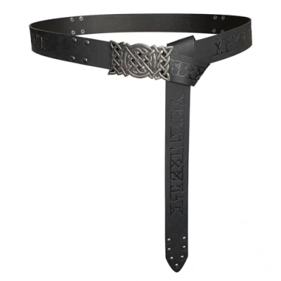 Image of HiiFeuer Viking Embossed Buckle Belt, Nordic Faux Leather Knight Retro Medieval Warrior Belt for LARP (Black B)