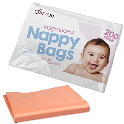 Image of DIVCHI Baby Disposable Diaper Sacks Bags Dispenser Antibacterial Power Scented Nappy Disposal Easy Tie for Travel 24 x 200 Pack (4800 in Total)