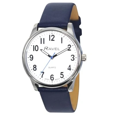 Image of Ravel Plus Extra Long Life Men&#039;s Everyday Watch with Microfibre Leather Strap Japanese Analogue Quartz RP005M Blue/Silver Tone