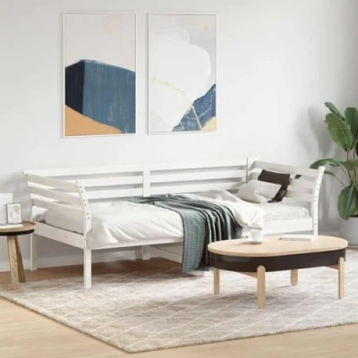 Image of vidaXL Solid Wood Pine Day Bed Sofa/Daybed/Couch Guest Bed, Multipurpose, Construction, Plywood Slats, White, Compatible with 75x190 cm Mattress