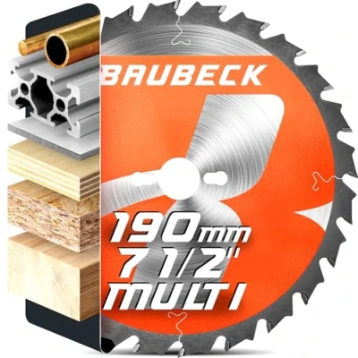Image of BAUBECK 190mm x 30mm/1&quot;/20/16mm Circular saw Blade, fast cut in Wood, Metal etc. TCT 190 mm blade x56T Compatible with Bosch Makita Dewalt Festool Freud