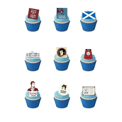 Image of 36 Stand Up Burns Night Themed Edible Wafer Paper Cake Toppers Decorations