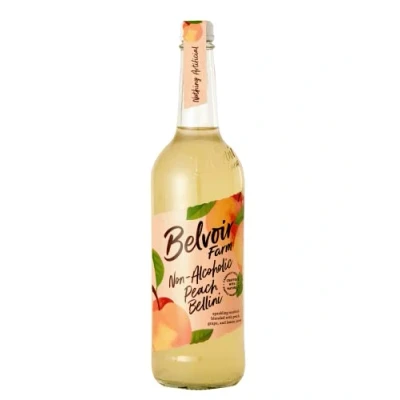 Image of Belvoir Farm Non Alcoholic Peach Bellini Real &amp; Grape Juice Refreshing Traditional Family Recipe 100% Natural Ingredients Suitable for Vegetarians Vegans 6 x 750ml Bottles