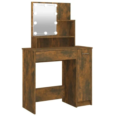 Image of vidaXL Dressing Table with LED Smoked Oak 86.5x35x136 cm