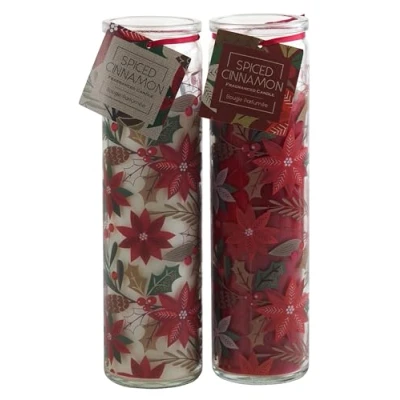 Image of Christmas Poinsettia Scented Candles 20cm Glass Jars Set of 2