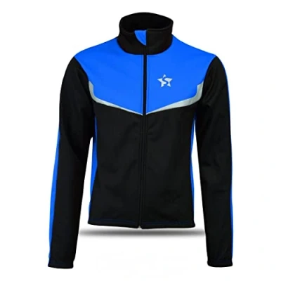 Image of Mens Cycling Jacket Windstopper Biking Winter Thermal Fleece Bicycle Top (Black/Blue, Medium)