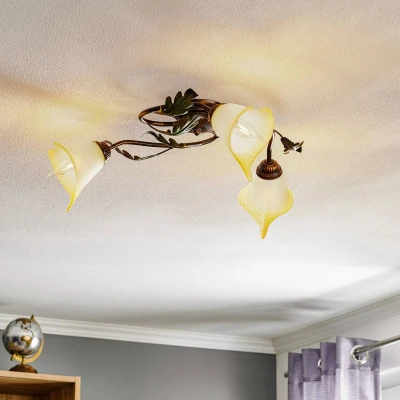 Image of ONLI Quercia 3 bulb ceiling lamp cream/bronze/green
