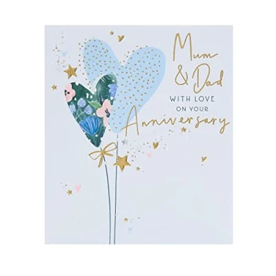 Image of UK Greetings Mum &amp; Dad Anniversary Card With Envelope Pretty Hearts Design