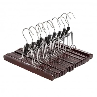 Image of Oypla Pack of 10 Brown Wooden Non Slip Clothes Garment Coat Skirt Trouser Hangers