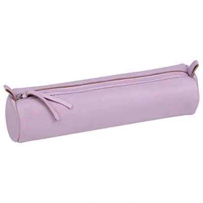 Image of Clairefontaine Ref 410149C Coloured Leather Round Pencil Case 22cm x 5.5cm, Made From Genuine Lambskin Leather, Metal Zip With Puller Lilac