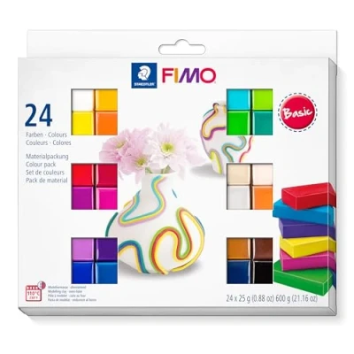 Image of STAEDTLER 8023 C24 1 FIMO Soft Oven Hardening Polymer Modelling Clay Basic Assorted Colours (Pack of 24 x 25g Blocks)