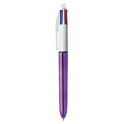 Image of BIC 4 Colours Shine Ballpoint Pens Metallic Purple Body, Box of 12