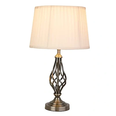 Image of Lighting Supermarket Queenswood Traditional Barley Twist Table Lamp with Ivory Pleated Shade Antique Brass