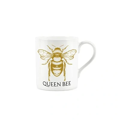 Image of Purely Home Queen Bee Gold &amp; Black Style Small Fine Bone China White Mug Coffee/Tea Themed Present Gift