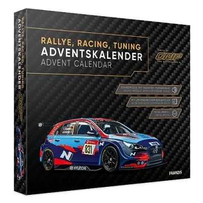 Image of FRANZIS 67192 Advent Calendar Rally, Racing, Tuning, Powered by Grip, Model Kit of a Racing Vehicle in Scale 1:43
